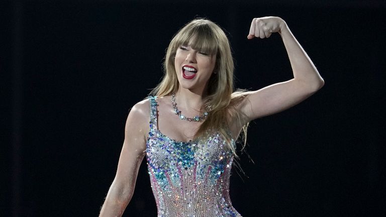 Taylor Swift performing on her record-breaking Eras tour. Pic: AP