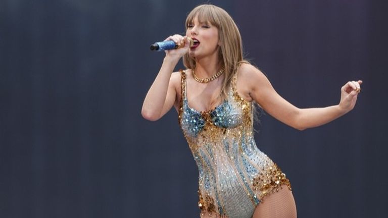 Taylor Swift performs at Wembley Stadium as part of her Eras Tour on Friday, June 21, 2024 in London. (Photo by Scott A Garfitt/Invision/AP)


