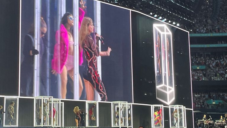 Taylor Swift performs on stage during her Eras Tour at Wembley Stadium in London. Picture date: Thursday August 15, 2024. George Thompson/PA Wire