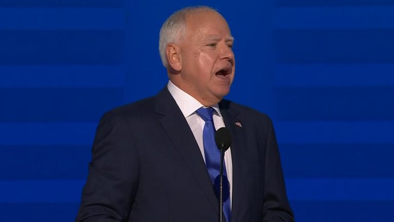 Tim Walz addresses the DNC in Chicago