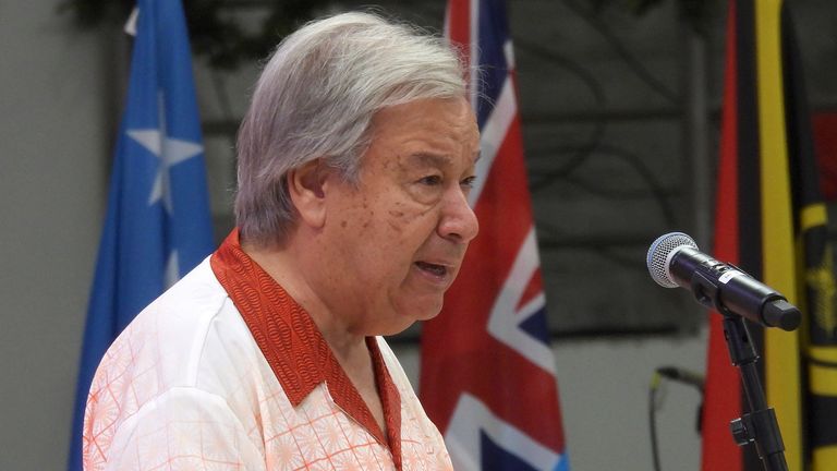 UN Secretary-General Antonio Guterres speaks at the opening of the Pacific Islands Forum. Pic: AP