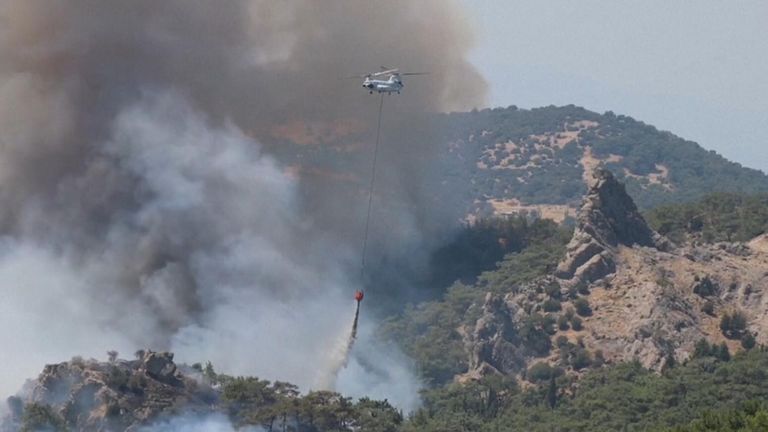 Turkey residents filmed large plumes of smoke in the sky as crews fought an ongoing forest fire.