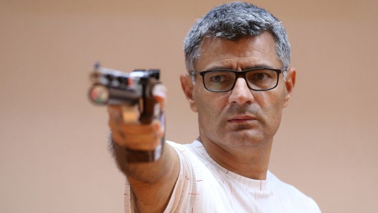 Turkish shooter Yusuf Dikec, who won the silver in the mixed team 10-meter air pistol event in Paris 2024 Olympics combined with Sevval Ilayda Tarhan, is pictured during a training in Ankara, Turkey, August 8, 2024. REUTERS/Cagla Gurdogan