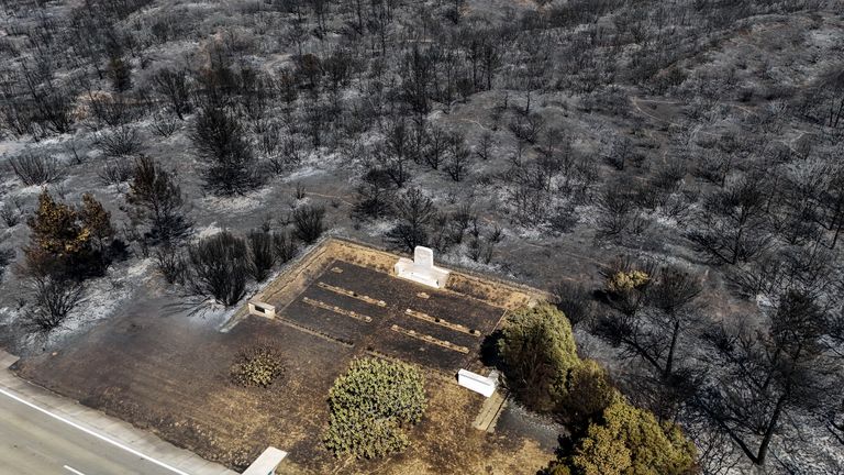 Part of the extinguished wildfire area at the Anzac Cove beach, the site of World War I landing of the ANZACs in Turkey. Pic: AP