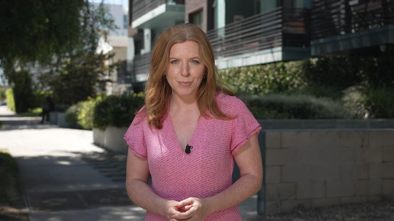 Sky's Martha Kelner stands in front of Jasveen Sangha's 