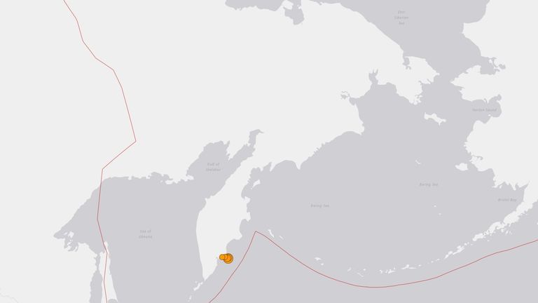 Screengrab from USGS showing earthquake M 7.0 - 102 km E of Petropavlovsk-Kamchatsky, Russia on August 17, 2024. USGS background: M7.0 earthquake east of Petropavlovsk-Kamchatsky, Russia, occurred as the result of reverse faulting at a depth of about 29 km. At the location of this earthquake, the Pacific place is moving west-northwest with respect to the North America and Eurasia plates