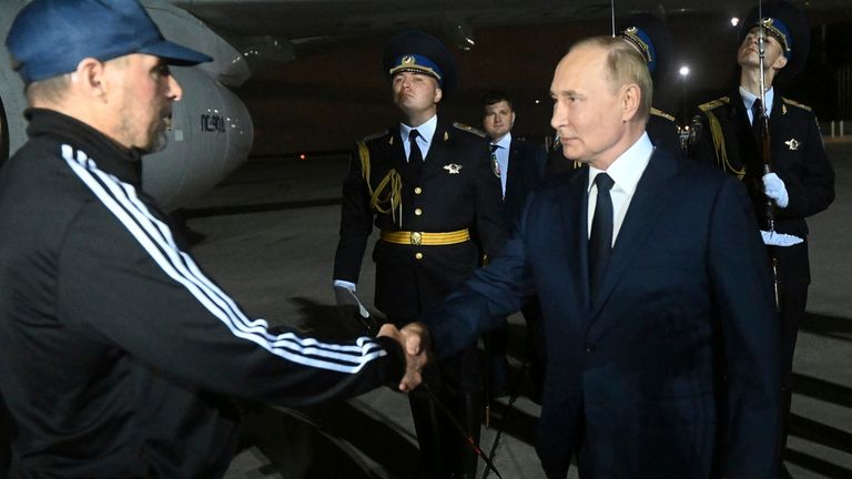 Russian President Vladimir Putin greeted killer Vadim Krasikov. Pic: AP