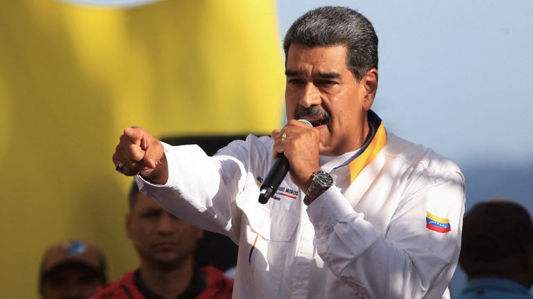 Venezuelan President Nicolas Maduro speaking to crowds of supporters on 3 August. Pic: Reuters