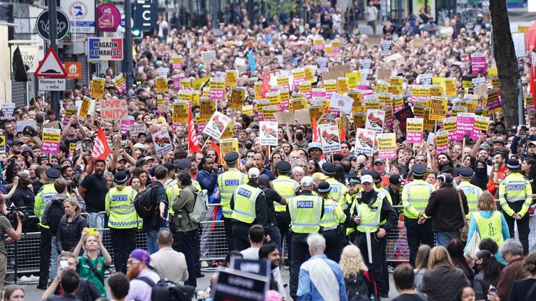 Counter protesters ahead of an anti-immigration protest in Walthamstow, London