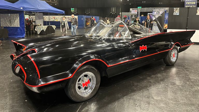 A Batmobile in one of the halls of the SEC Centre. Image: Sky News