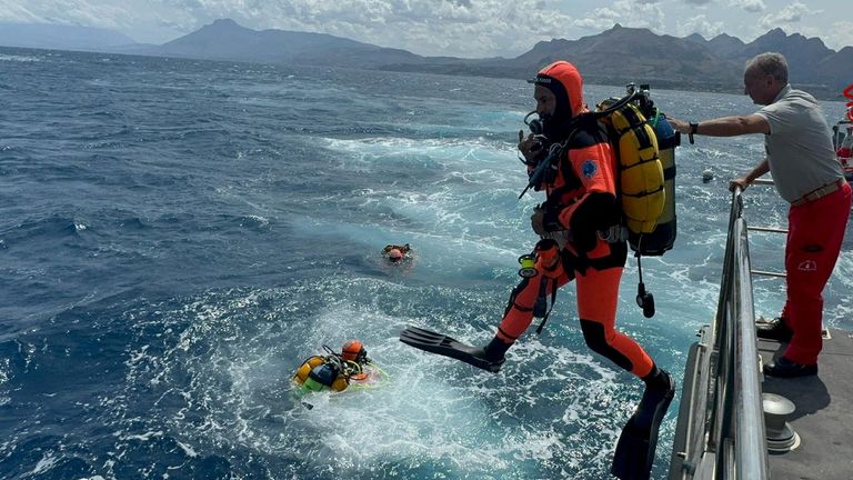 Divers have been searching the area where the yacht sank. Pic: Reuters