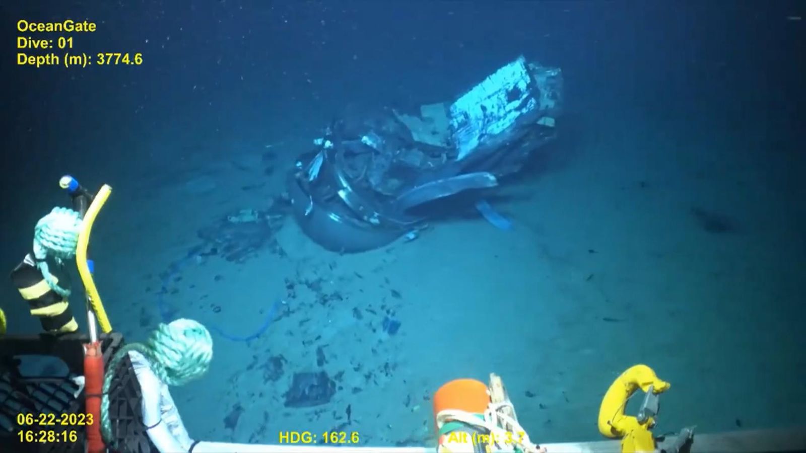 Titan submersible: New coastguard video shows wreckage on seafloor