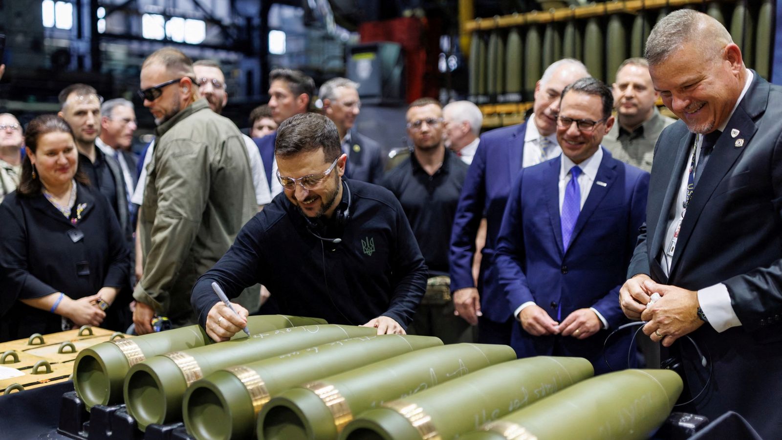 Volodymyr Zelenskyy kicks off key US trip with visit to ammunition factory