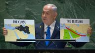 screengrab of Benjamin Netanyahu addressing the United Nations on 27/09/2024