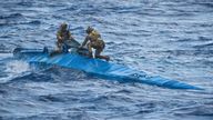 An operation taking place, where cocacine was seized from a narco-sub in the Caribbean Sea by members of the crew aboard Royal Navy patrol ship HMS Trent.
Pic:MOD/Crown Copyright2024/LPhot Matt Bradley/PA