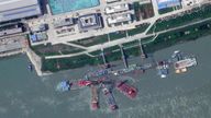 This satellite image on 15 June shows what appears to be a sunken Chinese submarine at a shipyard near Wuhan, China. Pic: Planet Labs PBC via AP