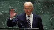 Joe Biden addresses the 79th United Nations General Assembly at the UN headquarters in New York. Pic: Reuters