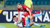 Max Goppelof Liechtenstein and Nicola Nanni of San Marino compete for the ball.
Pic: DeFodi Images/Getty Images
