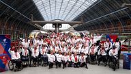 Team Paralympics GB pose for photographs after arriving by Eurostar into London St. Pancras.
Pic: PA