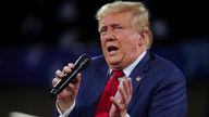 Republican presidential nominee and former U.S. President Donald Trump speaks during a campaign town hall meeting, moderated by Arkansas Governor Sarah Huckabee Sanders, in Flint, Michigan, U.S., September 17, 2024. REUTERS/Brian Snyder