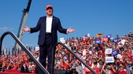 Donald Trump arrives for a campaign rally in Pennsylvania in July. File pic via AP