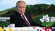 Vladimir Putin attends a plenary session of the Eastern Economic Forum in Vladivostok
Pic:Roscongress Foundation/Reuters