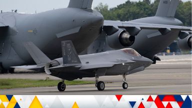 An F-35 fighter jet takes off from the US airbase in Ramstein. Pic: AP