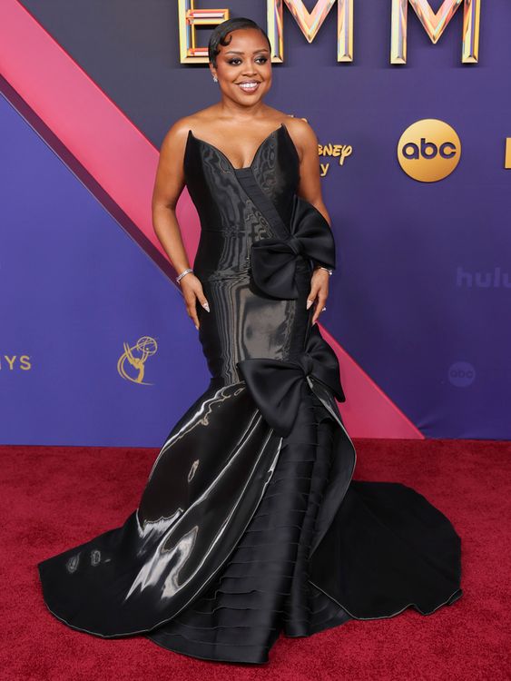 Quinta Brunson poses for a Red Carpet portrait at the 76th Emmy Awards on Sunday, Sept. 15, 2024 at the Peacock Theater in Los Angeles. (Photo by Danny Moloshok/Invision for the Television Academy/AP Content Services)