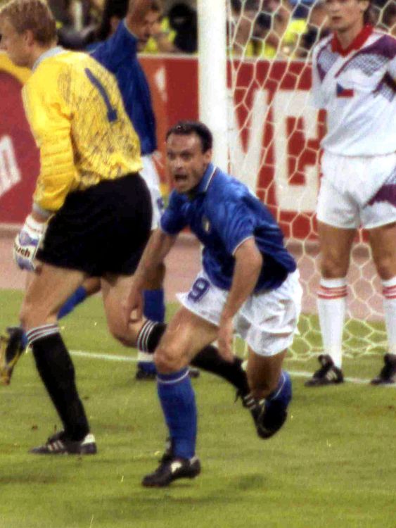 Schillaci's celebrations during the World Cup became iconic in Italy. Pic: AP/Martin Cleaver