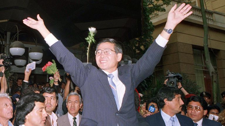 Fujimori after winning Peru's presidential election in June 1990. Pic: AP