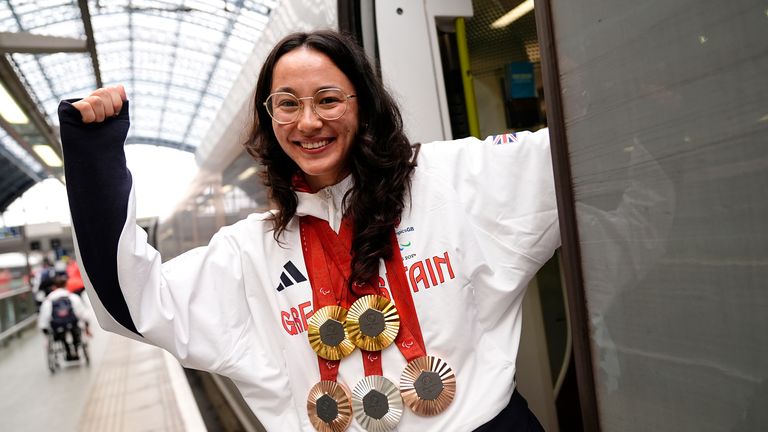 Alice Tai arrives by Eurostar into London St. Pancras International train station after competing at the 2024 Paris Paralympic Summer Games