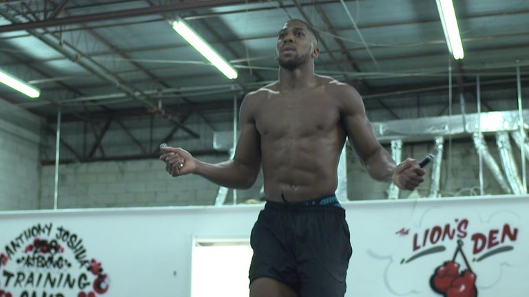 Anthony Joshua trains for his fight with Daniel Dubois