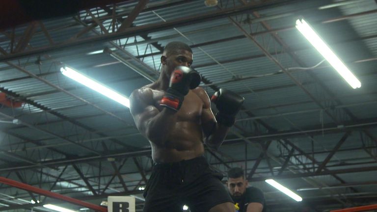 Anthony Joshua trains for his fight with Daniel Dubois