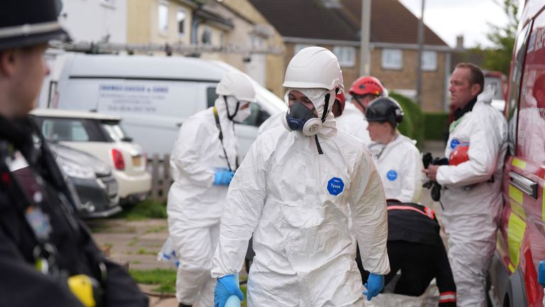 Forensic investigation officers at the scene of a house fire in Bedale Drive, Leicester, where one person has died. Picture date: Wednesday September 11, 2024.