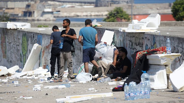 Displaced people in southern Beirut following strikes this weekend. Pic: Reuters