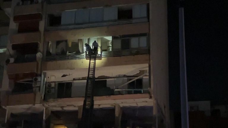 The scene after an apparent Israeli airstrike in Beirut's city centre. Pic: AP