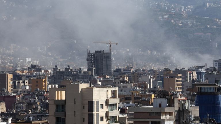 Smoke rises from Beirut southern suburbs, Lebanon September 20, 2024. REUTERS/Mohamed Azakir