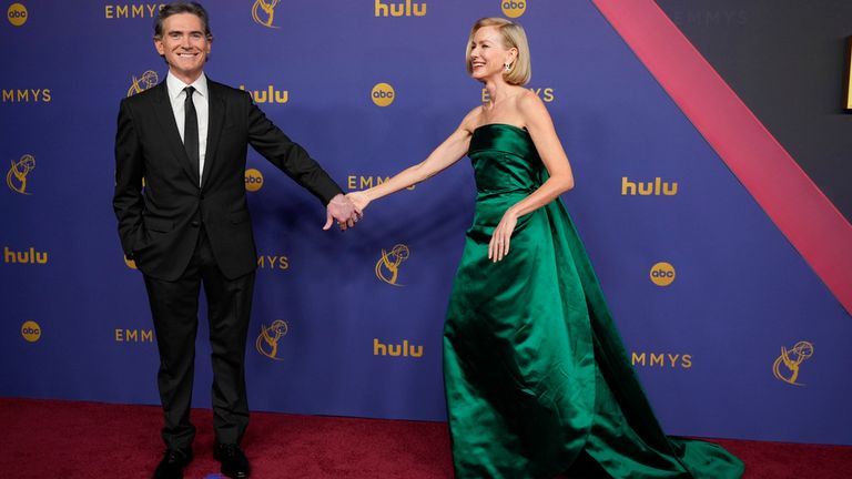 Billy Crudup, left, and Naomi Watts arrive at the 76th Primetime Emmy Awards on Sunday, Sept. 15, 2024, at the Peacock Theater in Los Angeles. (AP Photo/Jae C. Hong)