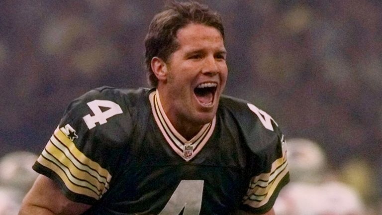 Brett Favre celebrates after throwing a touchdown pass during the Super Bowl in New Orleans in 1997.
Pic: AP