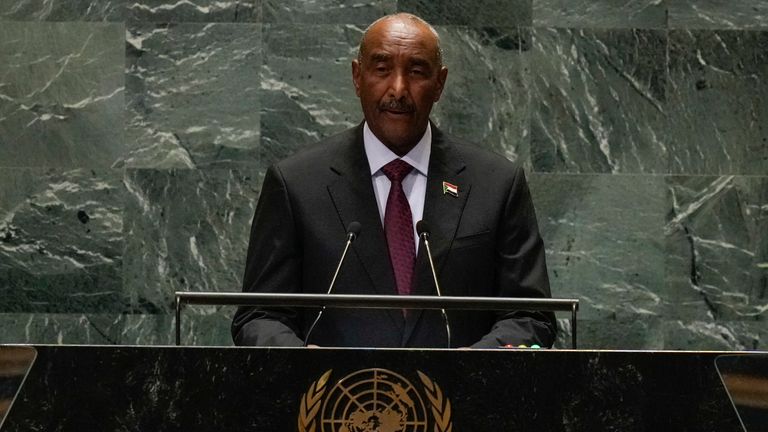 Gen. Abdel-Fattah al-Burhan, President of the Transitional Sovereign Council of Sudan, addresses the 79th session of the United Nations General Assembly, Thursday, Sept. 26, 2024, at U.N. headquarters. (AP Photo/Frank Franklin II)