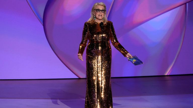 Candice Bergen presents the award for Outstanding Lead Actress in a Comedy Series during the 76th Primetime Emmy Awards on Sunday, Sept. 15, 2024, at the Peacock Theater in Los Angeles. (AP Photo/Chris Pizzello)