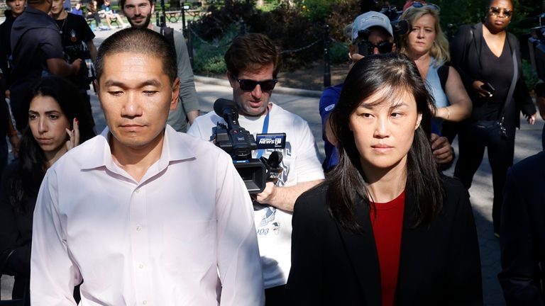 Linda Sun (right) and her husband Chris Hu (left) allegedly received millions of dollars for spying for China. Pic: AP