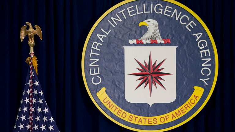 FILE - The seal of the Central Intelligence Agency stands next to a U.S. flag at CIA headquarters in Langley, Va. (AP Photo/Carolyn Kaster, File)