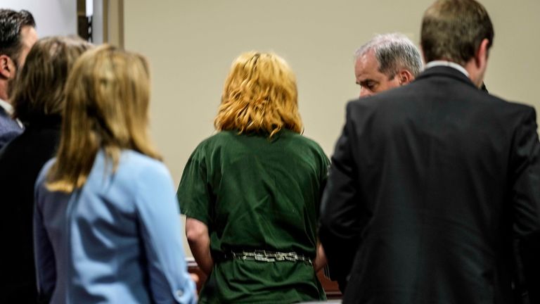 Colt Gray, charged as an adult with four counts of murder, sits in the Barrow County courthouse. Pic: AP