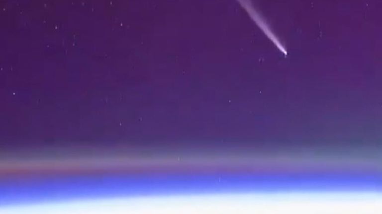 Comet Tsuchinshan-ATLAS is barely visible from Earth, but is visible from the International Space Station.