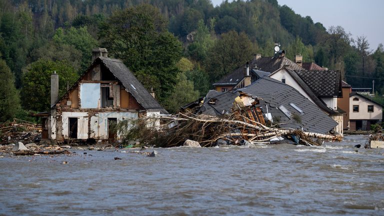 Effetti dell'alluvione a Jeseník, Repubblica Ceca, il 17 settembre 2024