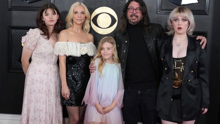 Dave Grohl with (from left) daughter Harper Grohl, wife Jordyn Blum, and daughters Ophelia and Violet. Pic: AP

Ophelia Grohl, David Grohl, and Violet Grohl arrive at the 65th annual Grammy Awards on Sunday, Feb. 5, 2023, in Los Angeles. (Photo by Jordan Strauss/Invision/AP)