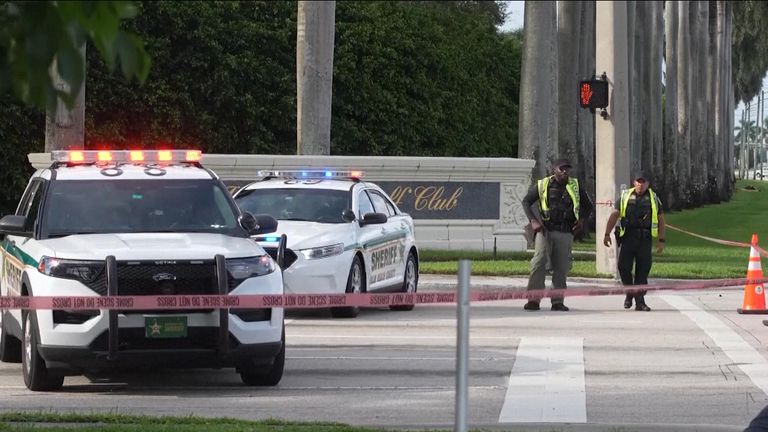 Police cars in Palm Beach following what authorities believe to be a 'second' attempt on Donald Trump's life