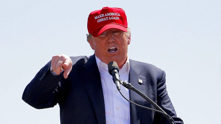 Wearing a MAGA hat in March 2016 in Arizona. Pic: AP