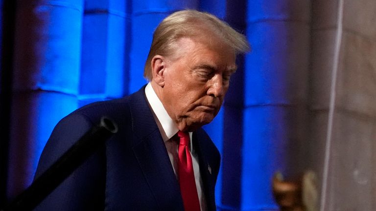 Republican presidential nominee former President Donald Trump arrives to speak at a campaign event at the Economic Club of New York, Thursday, Sept. 5, 2024, in New York. (AP Photo/Alex Brandon)